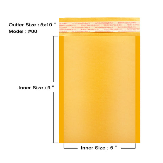 5x10 inch kraft gold bubble mailer #00 with usable size dimensions