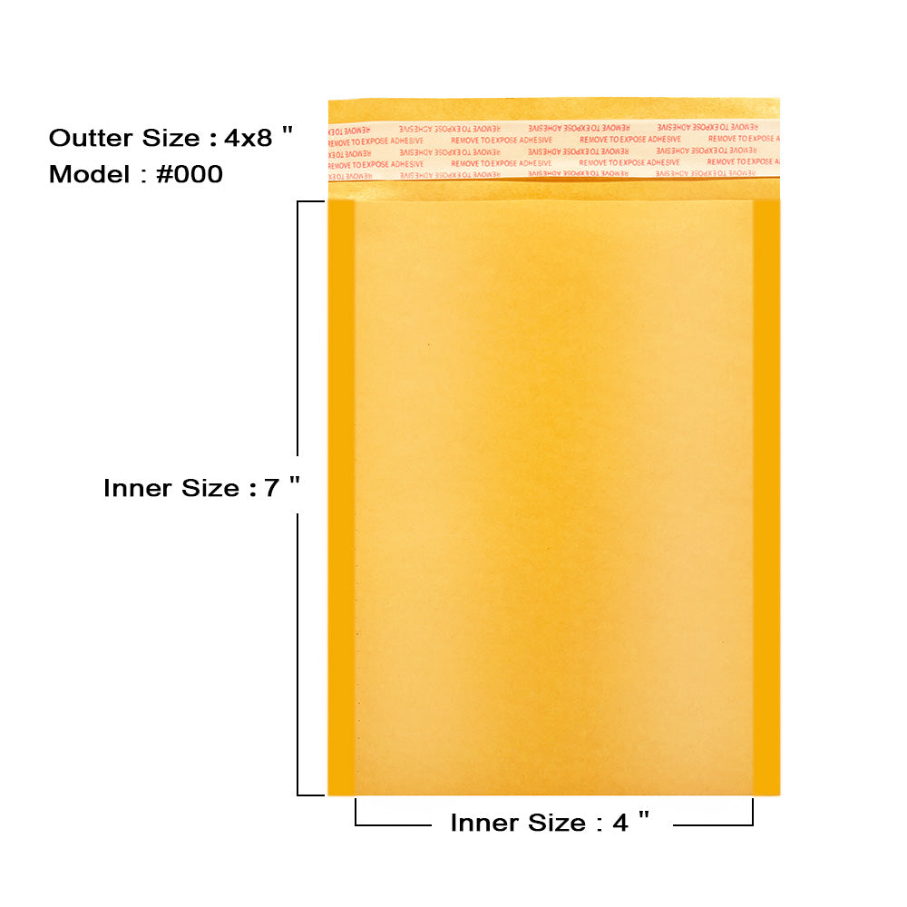 4x8 inch kraft gold bubble mailer #000 with usable size dimensions