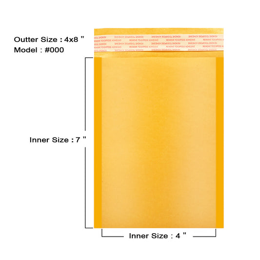 4x8 inch kraft gold bubble mailer #000 with usable size dimensions