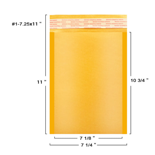 7.25x11 inch kraft gold bubble mailer #1 with usable size dimensions