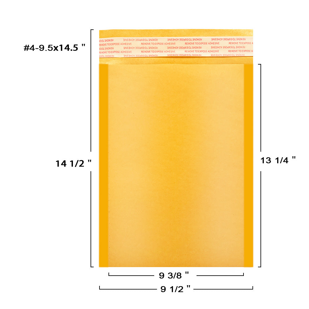 9.5x14.5 inch kraft gold bubble mailer #4 with usable size dimensions