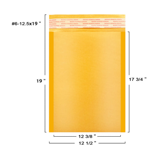 12.5x19 inch kraft gold bubble mailer #6 with usable size dimensions