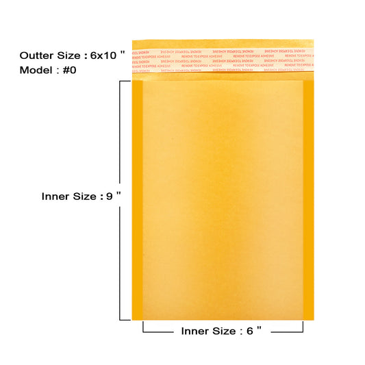 6x10 inch kraft gold bubble mailer #0 with usable size dimensions
