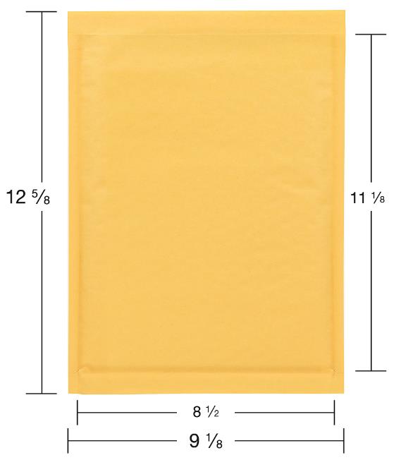 8.5x11 inch kraft gold bubble mailer #2 with usable size dimensions